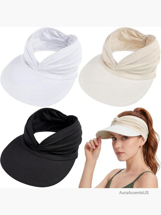 3 Pack Sun Visor Hats Women Large Brim UPF50+ Ponytail Golf Cap Sport Outdoor